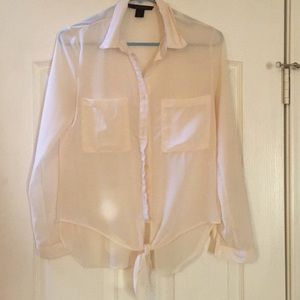 Off white sheer button up with front tie